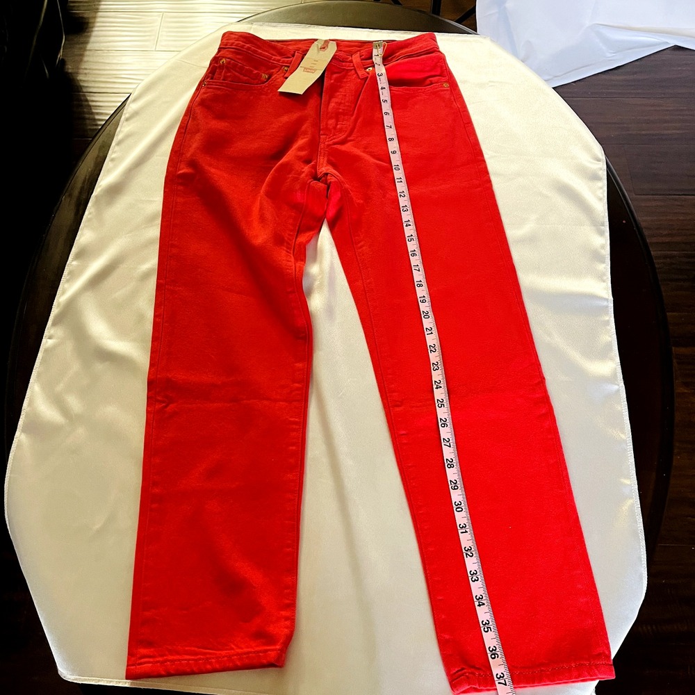 NWT Levis Premium 501 Jeans Women 26x28 Red High Rise Straight Made USA 90 Denim - Picture 6 of 14